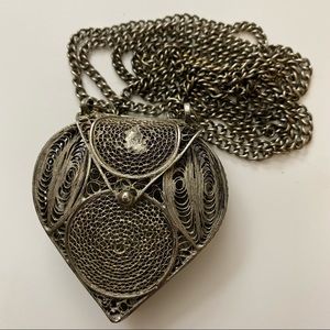 Silver filigree box necklace